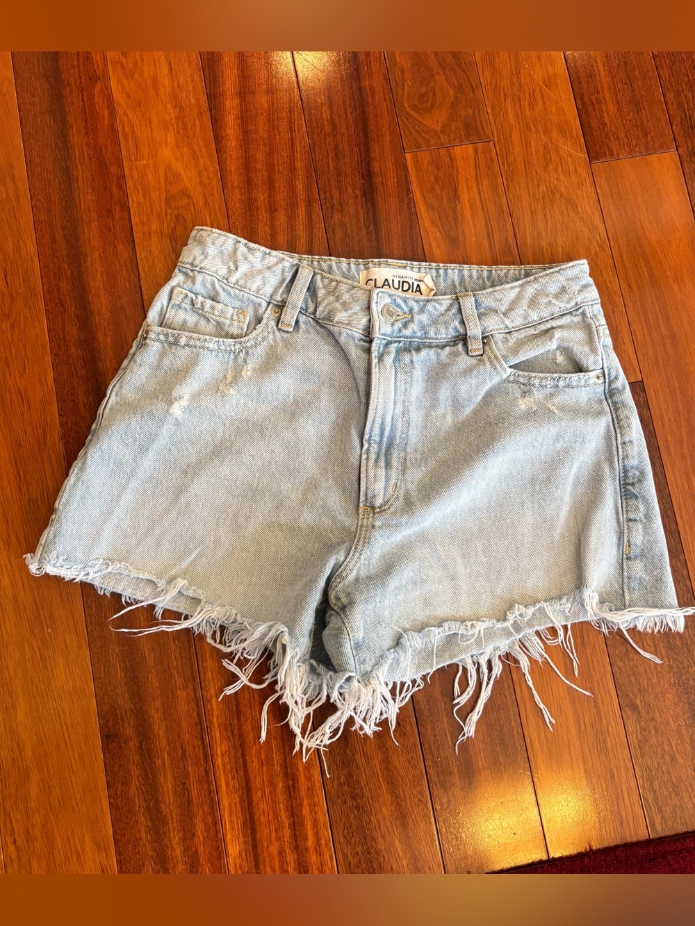 Dynamite Light Blue Frayed Hem Denim Shorts